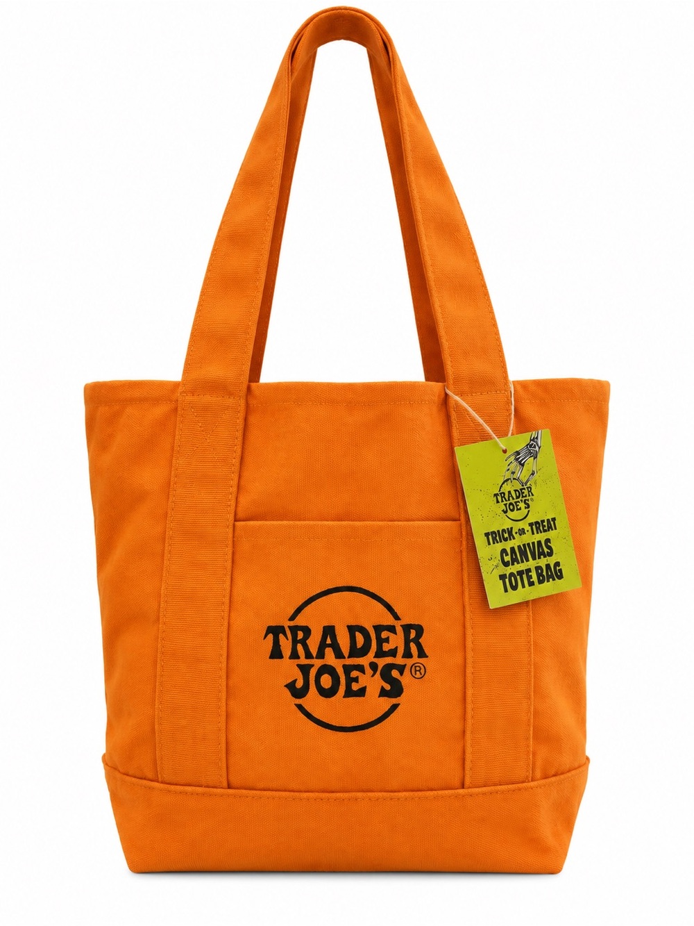 Trader Joes Trick or Treat Mini Canvas Tote Bag Orange with Black Embroidery NWT